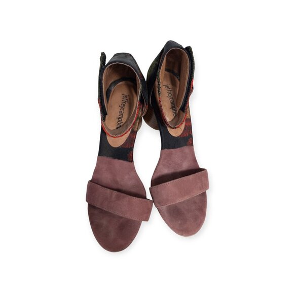 Jeffrey Campbell Embroidered Suede Strappy Sandal Wood Block Heel SZ 6.5 Purdy - Picture 8 of 10